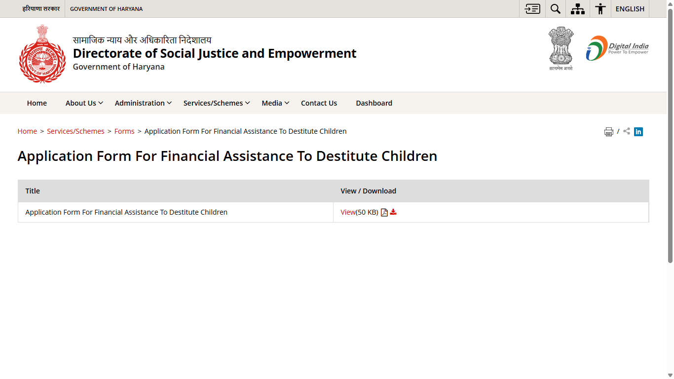 Financial Assistance To Destitute Children Scheme