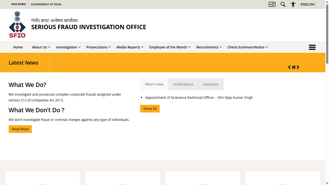 Internship Programme At Serious Fraud Investigation Office