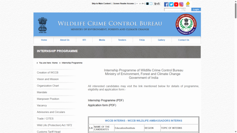 Internship Programme Of The Wildlife Crime Control Bureau (MoEFCC)