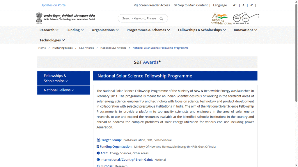 National Solar Science Fellowship Programme